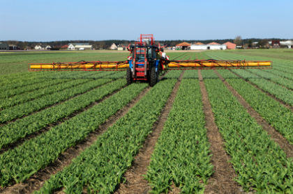machinery spraying the bulb fields with pesticides